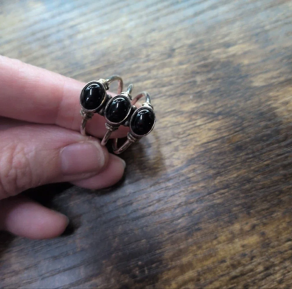 Sterling Silver Triple Black Onyx Stackable Ring
